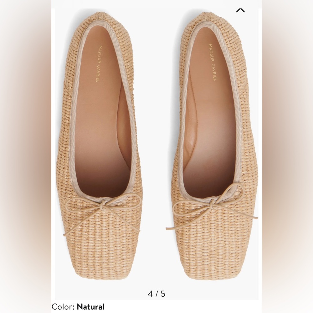 NWT Mansur Gavriel - Square toe ballerina, “natural” raffia, size 36.5 (US6.5)